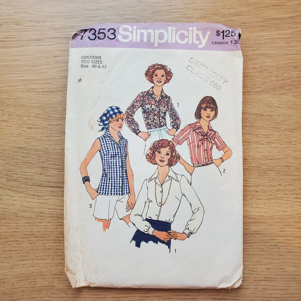 Vintage 70s Simplicity 7353 Blouse & Scarf Sewing Pattern Size 40/42